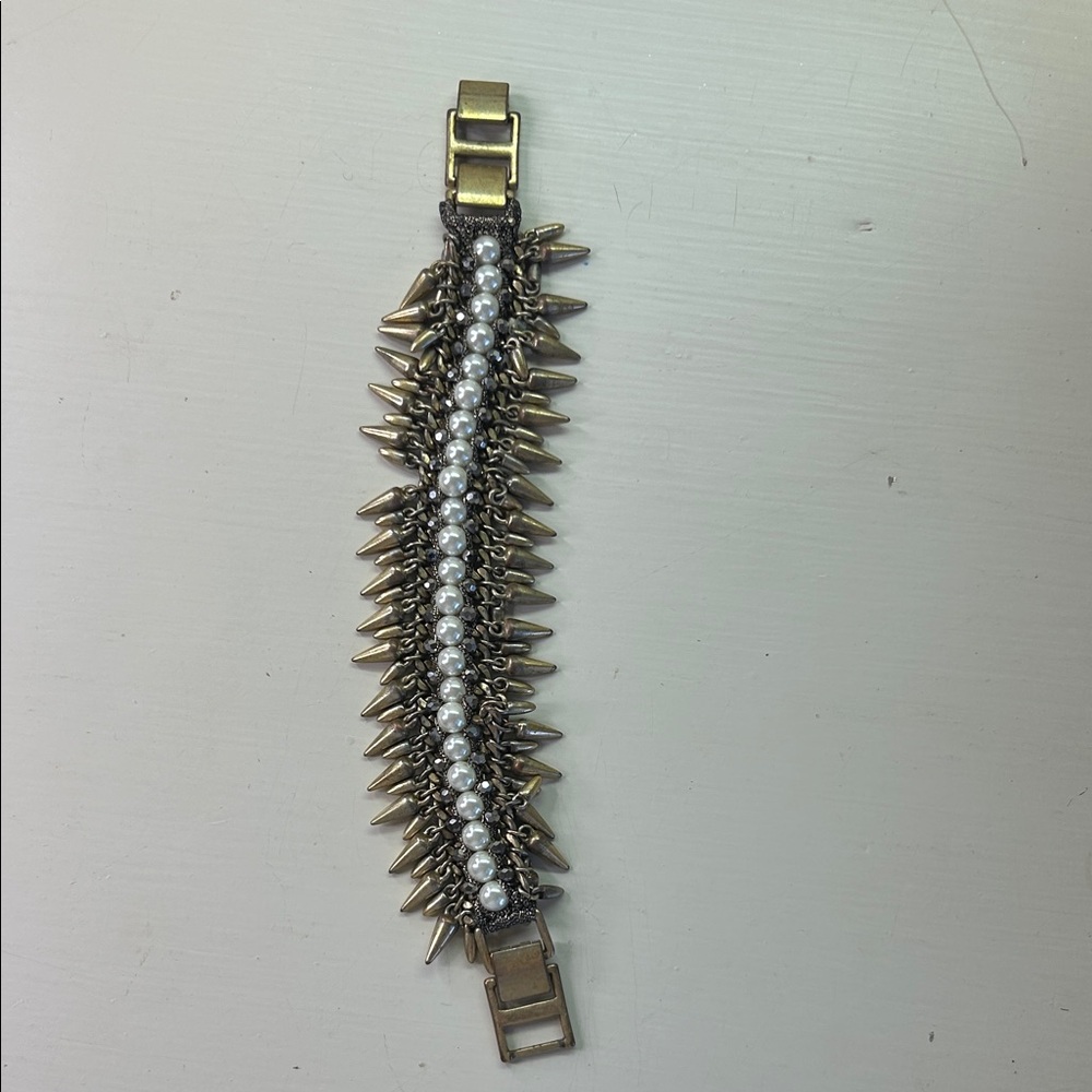 Stella and Dot Spike and Pearl Statement Bracelet - Brass Tone